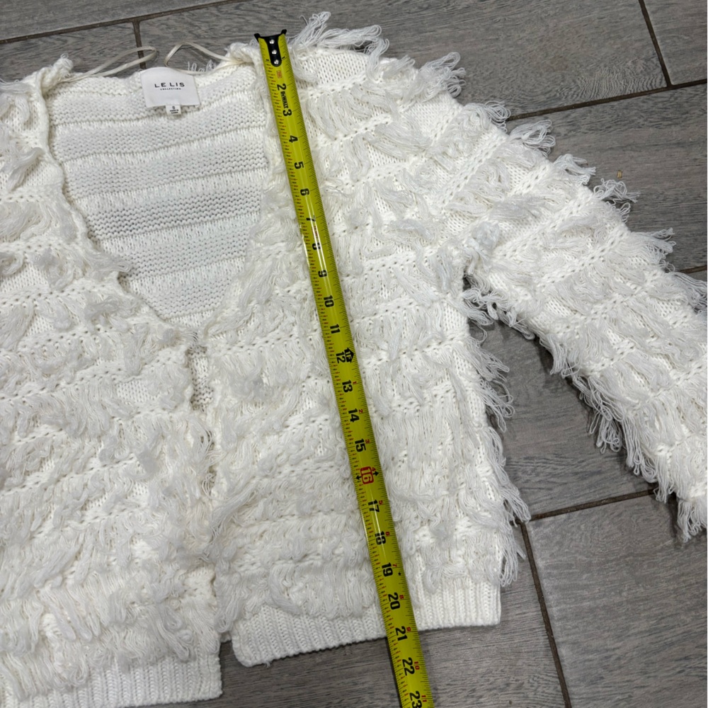 Lelis Collection Shaggy Fringe Knit Cardigan Sweater in Cream White Small - Picture 8 of 9